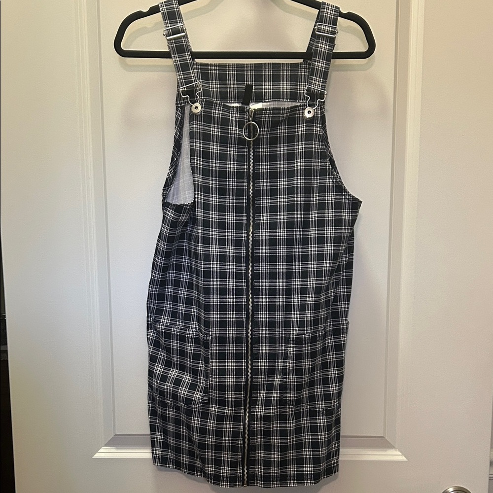 Plaid Overall Dress with Zipper